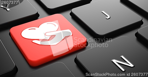 Image of Icon of Heart in the Hand on Red Keyboard Button.