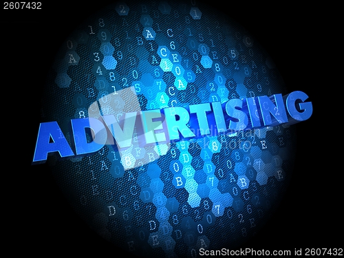 Image of Advertising on Dark Digital Background.