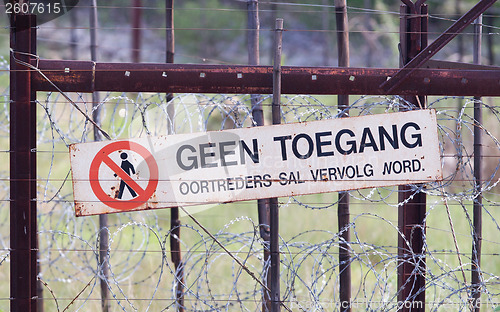 Image of No access sign at a metal gate at Etosha National Park