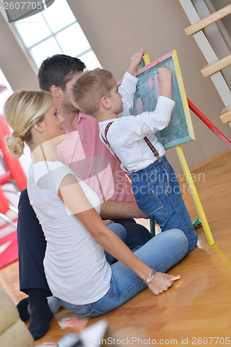 Image of family drawing on school board at home