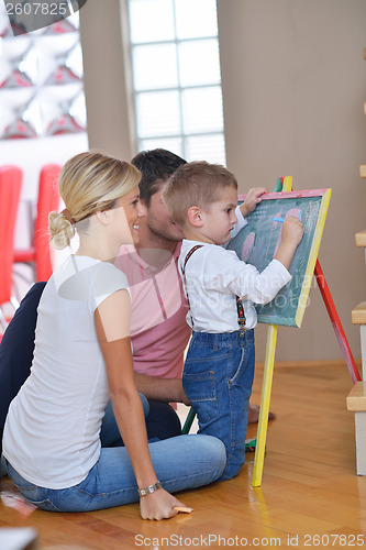 Image of family drawing on school board at home