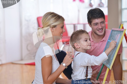 Image of family drawing on school board at home