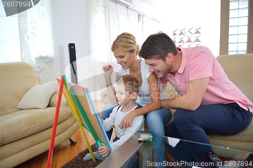 Image of family drawing on school board at home