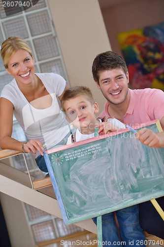 Image of family drawing on school board at home