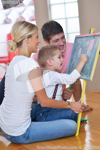 Image of family drawing on school board at home