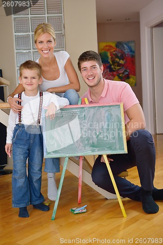 Image of family drawing on school board at home