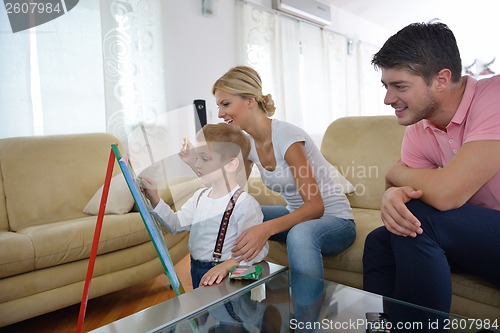 Image of family drawing on school board at home