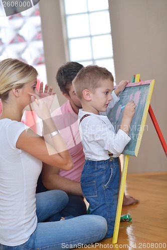 Image of family drawing on school board at home