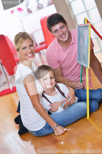 Image of family drawing on school board at home