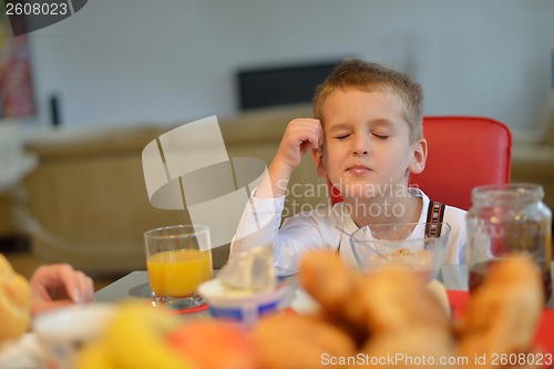 Image of family have healthy breakfast at home