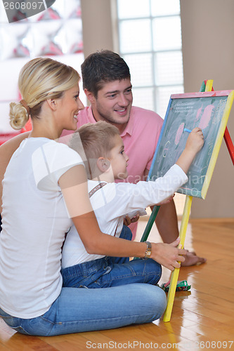 Image of family drawing on school board at home