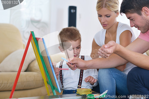 Image of family drawing on school board at home