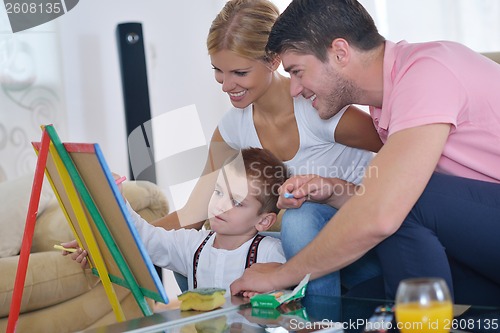Image of family drawing on school board at home