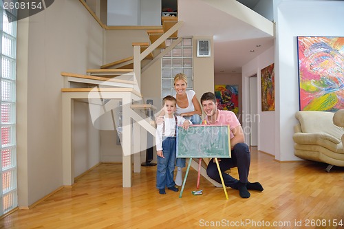 Image of family drawing on school board at home