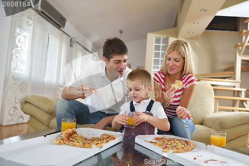 Image of family eating pizza