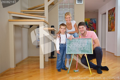 Image of family drawing on school board at home