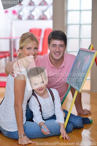 Image of family drawing on school board at home