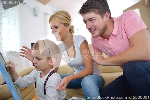 Image of family drawing on school board at home