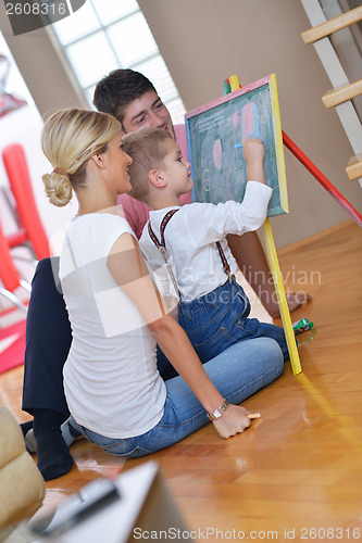 Image of family drawing on school board at home