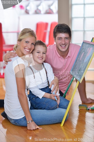 Image of family drawing on school board at home