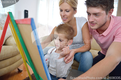 Image of family drawing on school board at home