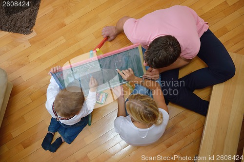 Image of family drawing on school board at home