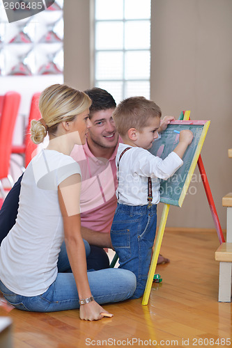 Image of family drawing on school board at home