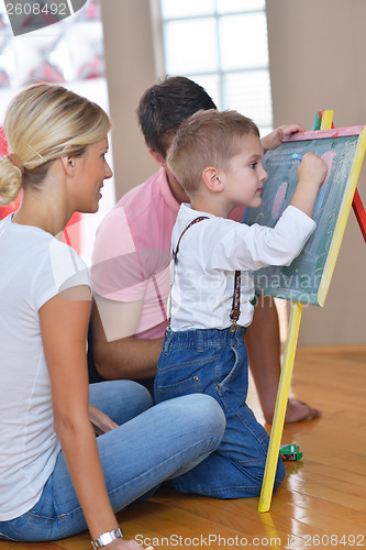 Image of family drawing on school board at home