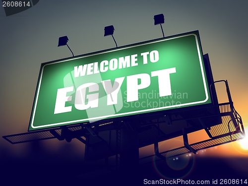 Image of Billboard Welcome to Egypt at Sunrise.