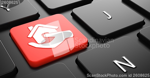 Image of Home in Hand Icon on Red Keyboard Button.