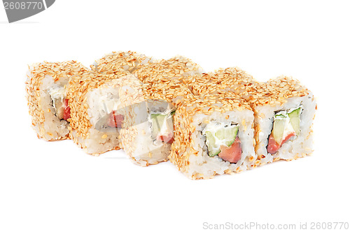 Image of sushi fresh maki rolls with sesame