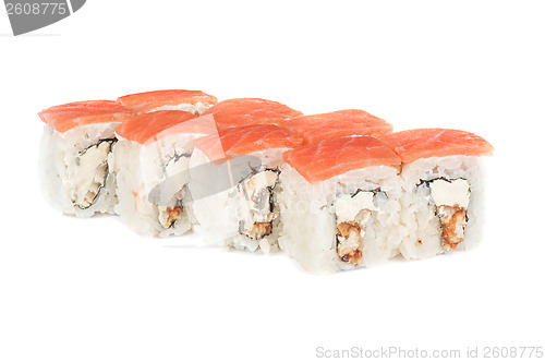 Image of Roll with cream cheese, smoked eel and salmon fish