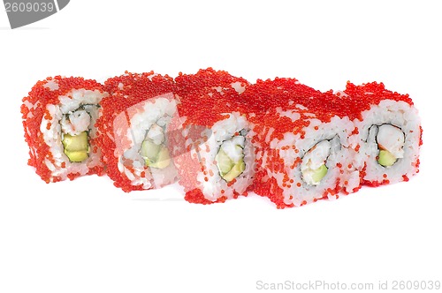 Image of sushi rolls with sesame avocado and shrimp