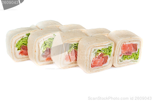 Image of pancake sushi rolls