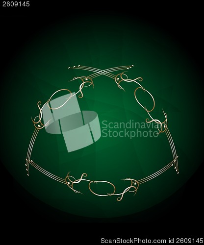 Image of green card with golden floral frame