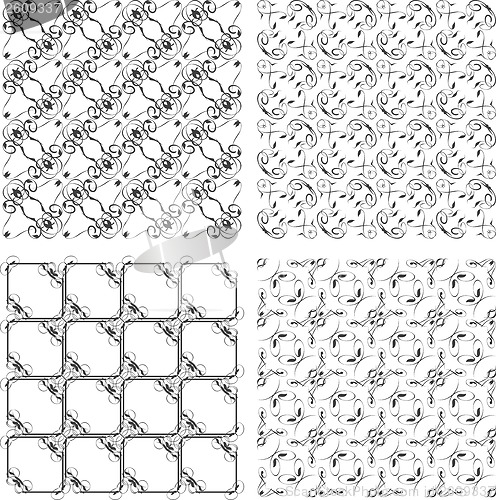 Image of Set of black and white geometric seamless patterns. background