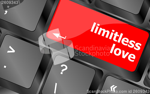 Image of Modern keyboard key with words limitless love