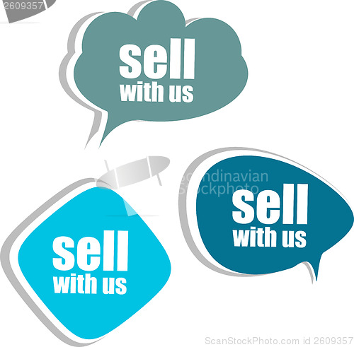 Image of sell with us. Set of stickers, labels, tags. Business banners, infographics