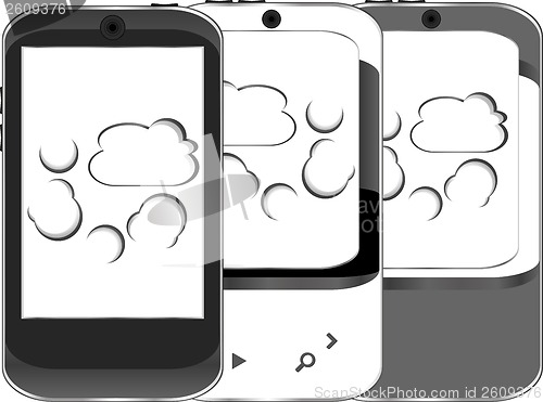 Image of Smart phone set with cloud computing symbol on a screen