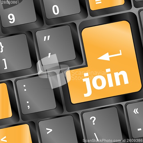 Image of online communities concept, with 'join us' on computer keyboard.