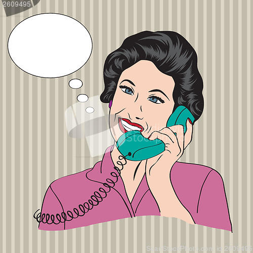 Image of Popart comic retro woman talking by phone