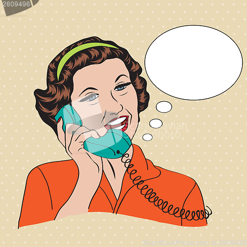 Image of Popart comic retro woman talking by phone