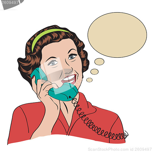 Image of Popart comic retro woman talking by phone