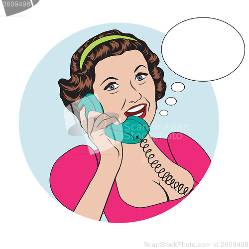 Image of Popart comic retro woman talking by phone