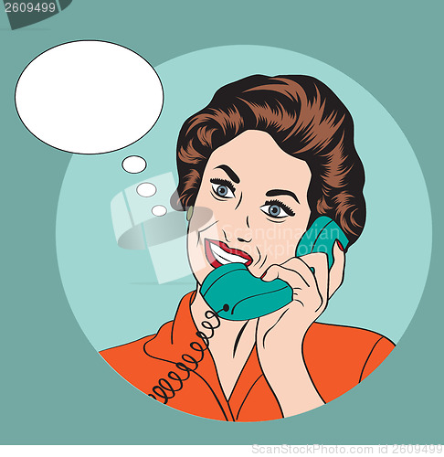 Image of Popart comic retro woman talking by phone