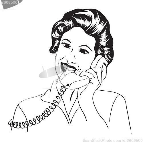 Image of Popart comic retro woman talking by phone