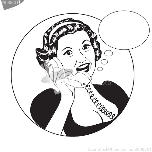 Image of Popart comic retro woman talking by phone