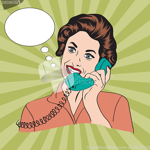 Image of Popart comic retro woman talking by phone