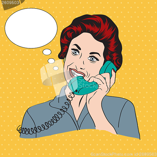Image of Popart comic retro woman talking by phone