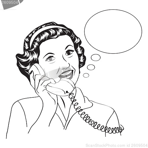 Image of Popart comic retro woman talking by phone